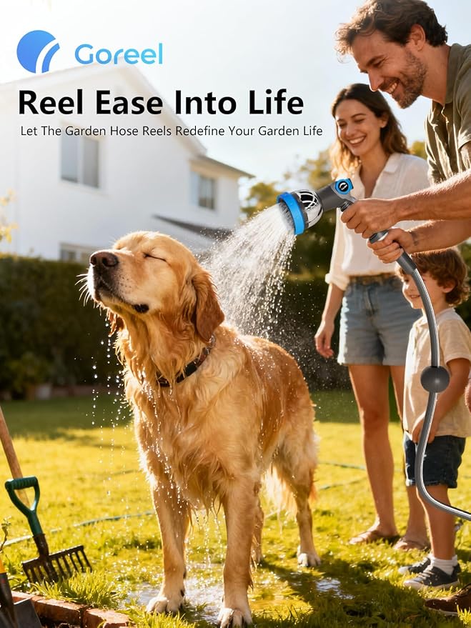 Retractable Garden Hose Reel 1/2 in x 100 ft Heavy Duty Automatic Water Hose Reel with 10-Function Sprayer Nozzle Kink-Free Auto Rewind Any-Length Lock 180° Swivel UV Resistant - Dark Gray