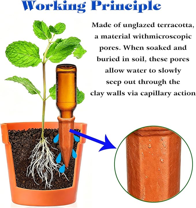 Terracotta Plant Watering Devices, Outdoor Indoor Plant Self Waterer Spikes | 6pcs Self Watering Planter Insert for Garden Potted Plant, Large Automatic Plant Watering Stakes Bulb for Vacation Plant Care