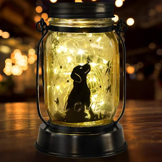 kyoryuger Dog Lover Gifts for Women/Mom/Grandma/Sister, Dog Butterfly Solar Lights Outdoor Hanging Dog Solar Lanterns Outdoor Fairy Lights, Puppy Decor for Yard Lawn Garden Patio Torch Birthday Gift