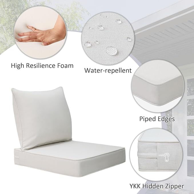 Unimatta Outdoor Patio Chair Cushions Set, 24" x 24"(24x24 Back), Set of 2, Water-Repellent, Fade Resistant, Deep Seat Bottom and Back Cushion for Backyard, Couch, Sofa, Linen