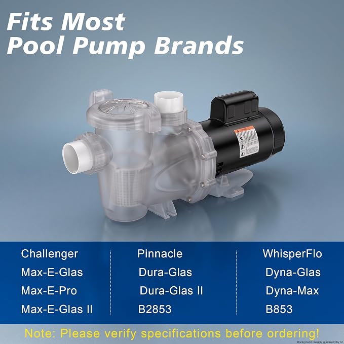 1 HP Pool Pump Motor, 56Y Square Flange, 115/230V, 3450 RPM, ODP | Single speed replacement motor, compatible with B2853/B853 specs, 1.4 service factor
