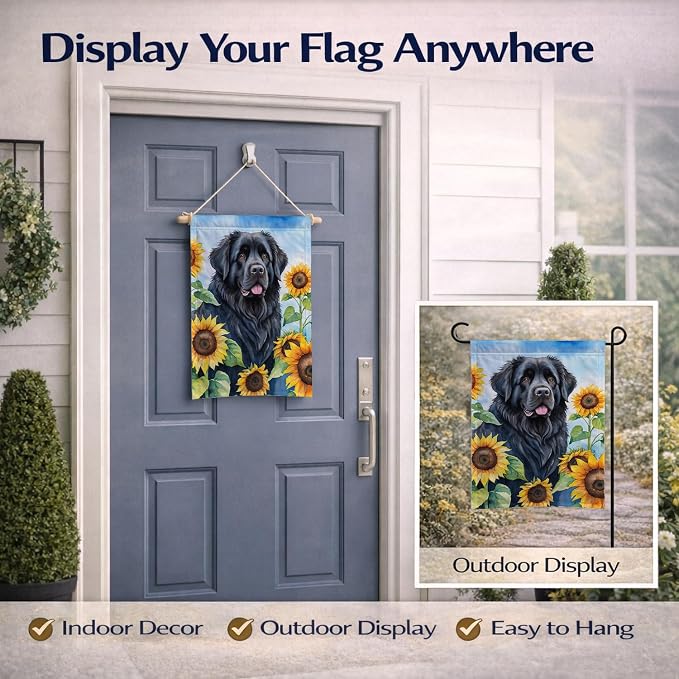 Caroline's Treasures DAC6123GF Newfoundland in Sunflowers Garden Flag Mailbox Flag Decorative Yard Flag Banner Outside Patio Artwork Yard Flower Beds, Garden Size, Multicolor