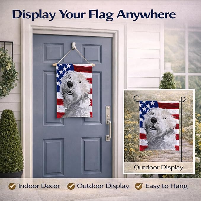Caroline's Treasures CK6697GF Sealyham Terrier American Flag Garden Flag Mailbox Flag Decorative Yard Flag Banner Outside Patio Artwork Yard Flower Beds, Garden Size, Multicolor