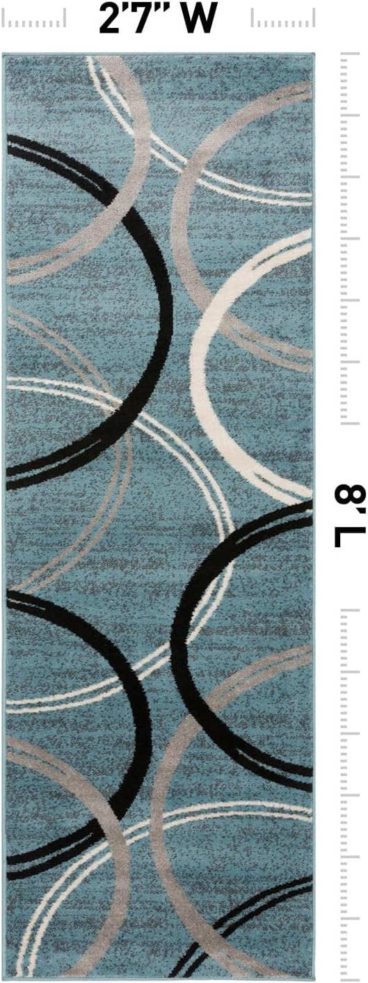 Rugshop Wavy Circles Modern Non-Shedding Runner Rug Blue 2'7" x 8' | Rectangular, Size 2'7" x 8', Living Room, Bedroom, Dining Room, Home Office, Kitchen, Entryway, Hallway, Nursery, Kids Room