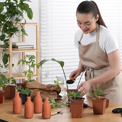 DoubleFill 6 Pcs 24oz Ollas Terracotta Watering Pots Self Watering Planter Insert Terracotta Globes Clay for Outdoor Indoor Garden Plants, Easy to Refill
