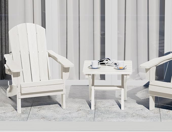 SERWALL Folding Outdoor Side Table Set of 2, Portable Adirondack Side Table, White