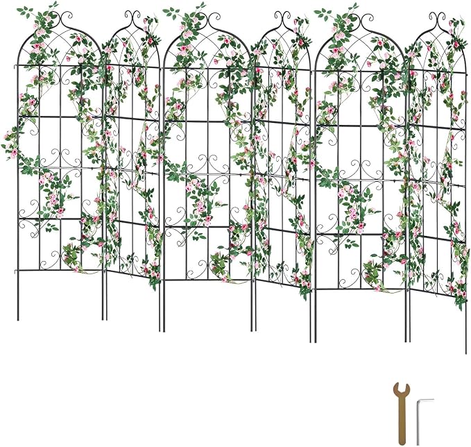 VEVOR Garden Trellis for Climbing Plants, 71 x 20 in, 6 Packs Rustproof Metal Garden Flower Trellis, Outdoor Climbing Rose Clematis Cucumbers Trellis Decorative for Courtyards Lawns