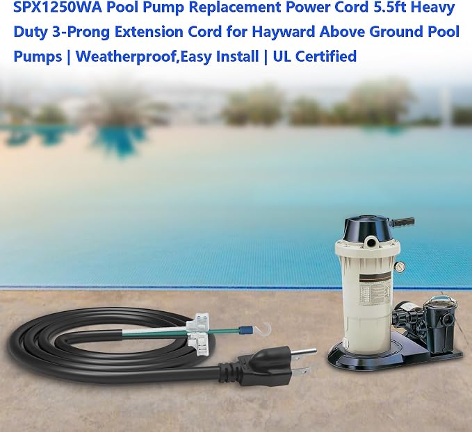 SPX1250WA Pool Pump Power Cord for Hayward Above Ground Pool Pumps | Compatible with Power Flo SP1500 and ll SP1700 Series, Perflex DE & ASL Series Cartridge Filter
