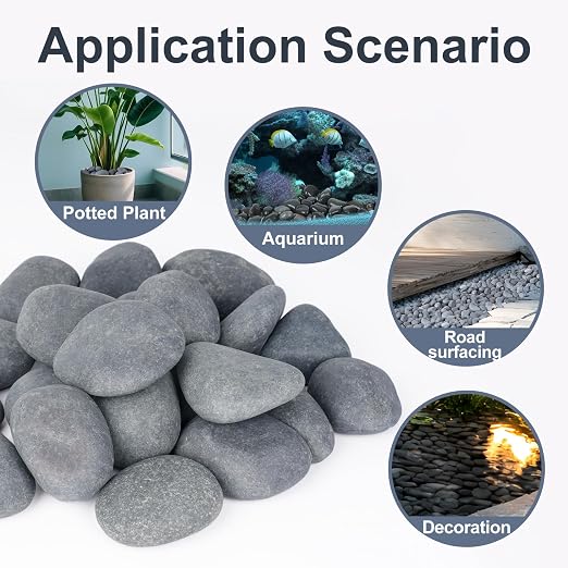 Pulovin 40 lbs River Rocks for Landscaping, 2"-3" Natural Rocks for Aquarium, Fish Tank, Decorative Garden Stones for Plants, Flower Pots, Vase, Walkways