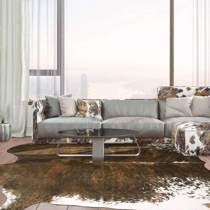 BENRON Faux Cowhide Rug, Cow Print Rug for Living Room Bedroom 7.8x9.5ft | Western cow hide rug for Cowboy Cowgirl Home Decor, Washable Rugs with Irregular Animal Skins and Hides Non Slip, Olive Green