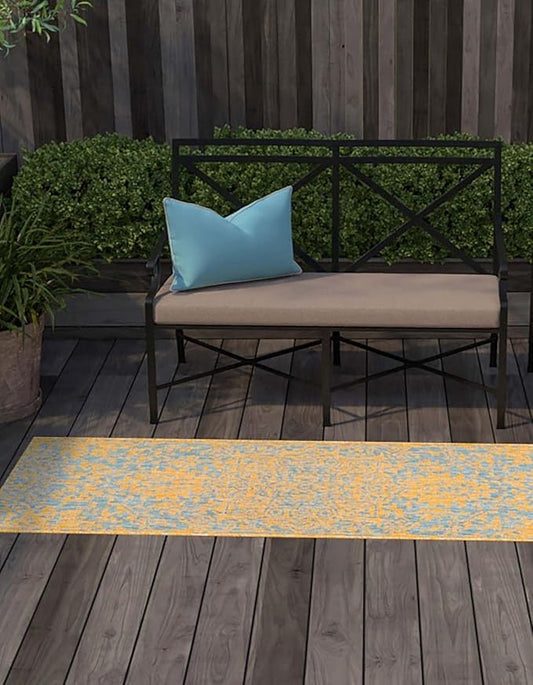 Unique Loom Jill Zarin Jill Zarin Outdoor Collection Area Rug - Dubai (2' x 8' Runner, Yellow and Aqua/Light Blue)