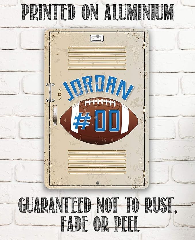 Personalized American Football School Locker - Custom Name Football Room Decor, Boys Bedroom Accessories, Unique Graduation Gift, 8x12 or 12x8 Use Indoor or Outdoor Rustic Style Metal Tin Sign