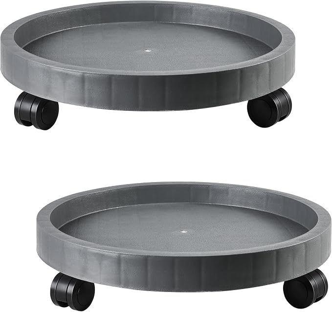 2 Pack of 11 Inch Planter Caddies Rolling Saucer Caddy with Wheels, Heavy Duty Wheeled Stand for Potted Plant, Round Coaster Roller Base Tray with Casters, Flower Pot Dolly Holder for Indoor Outdoor