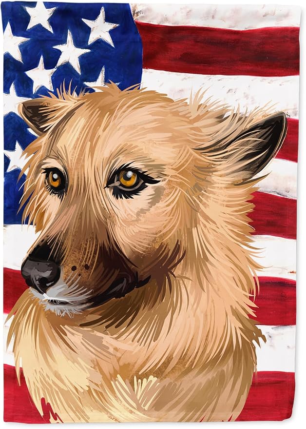 Caroline's Treasures CK6531CHF Garafian Shepherd Dog American Flag House Flag Large Porch Sleeve Pole Decorative Outside Yard Banner Artwork Wall Hanging, Polyester, House Size, Multicolor