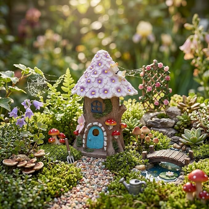 Fairy Garden House Figurine, Mushroom House Garden Statue for Creating Miniature Landscapes, for Patio, Courtyard, and Balconies, Ideal for Outdoor and Garden Decor, or Birthday Gift for Mom and Women