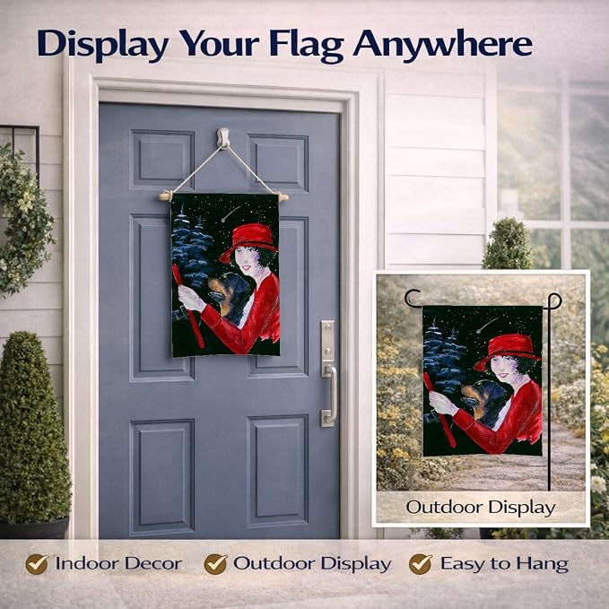 Caroline's Treasures SS8551GF Lady driving with her Rottweiler Garden Flag Mailbox Flag Decorative Yard Flag Banner Outside Patio Artwork Yard Flower Beds, Garden Size, Multicolor