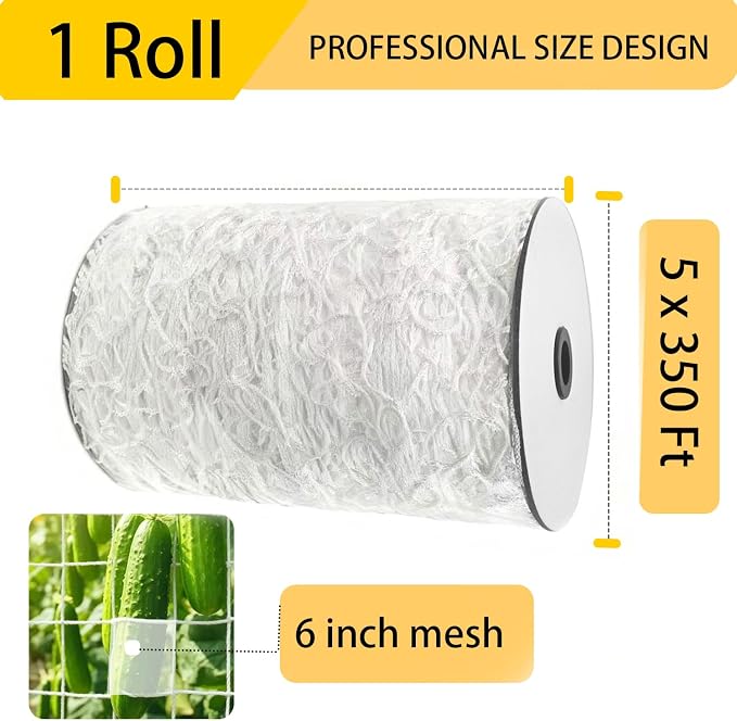 Soft Mesh Nylon Trellis Netting Roll, 5 x 350 Ft Heavy Duty Reinforced Garden Plant Support Mesh for Climbing Plants,Garden Melons Vegetables, Grape Racks, Hydroponic