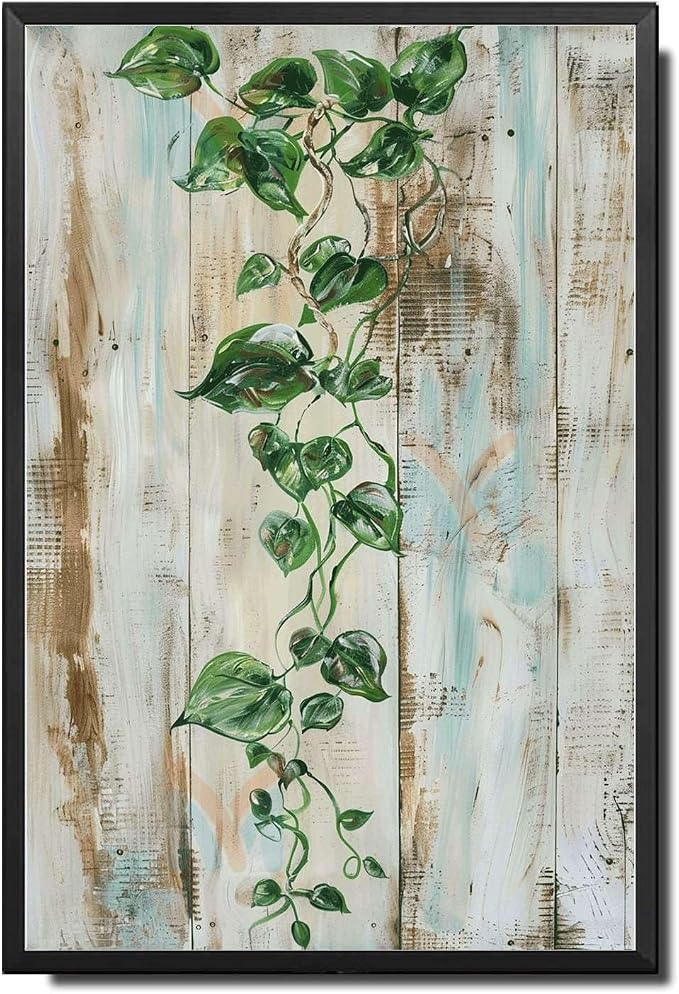 Metal Sign Tin Sign Vintage Wall Art Vintage Pothos Vine Tin Sign for Shabby Chic Style Rustic Elegance and Trailing Green Stems Tin Sign Garden Gift for Club 8×12 Inches with Metal Frame