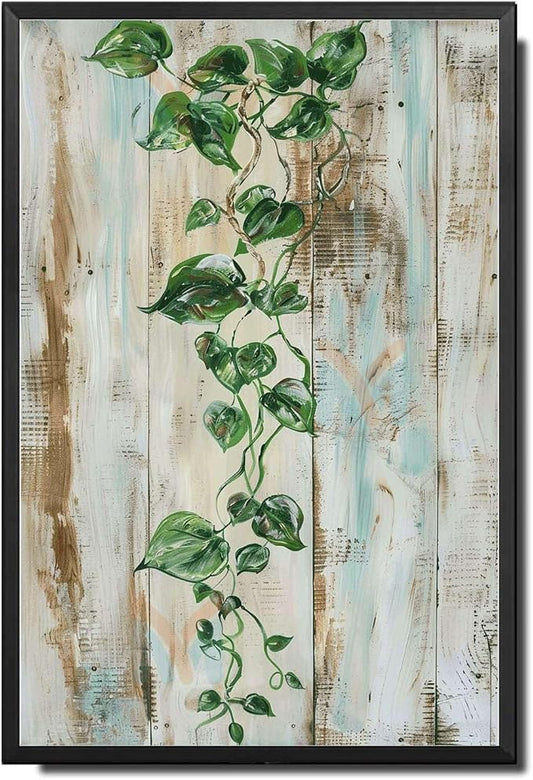 Metal Sign Tin Sign Vintage Wall Art Vintage Pothos Vine Tin Sign for Shabby Chic Style Rustic Elegance and Trailing Green Stems Tin Signs Gardening for Room 6×8 Inches with Metal Frame