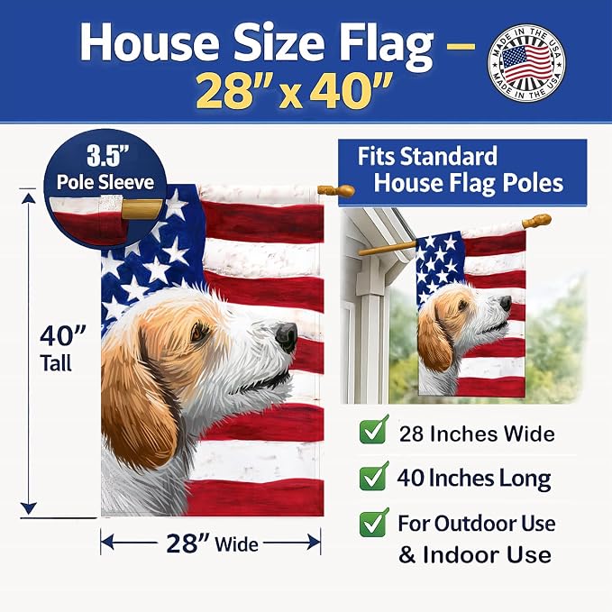 Caroline's Treasures CK6574CHF Istrian Coarse-haired Hound American Flag House Flag Large Porch Sleeve Pole Decorative Outside Yard Banner Artwork Wall Hanging, Polyester, House Size, Multicolor