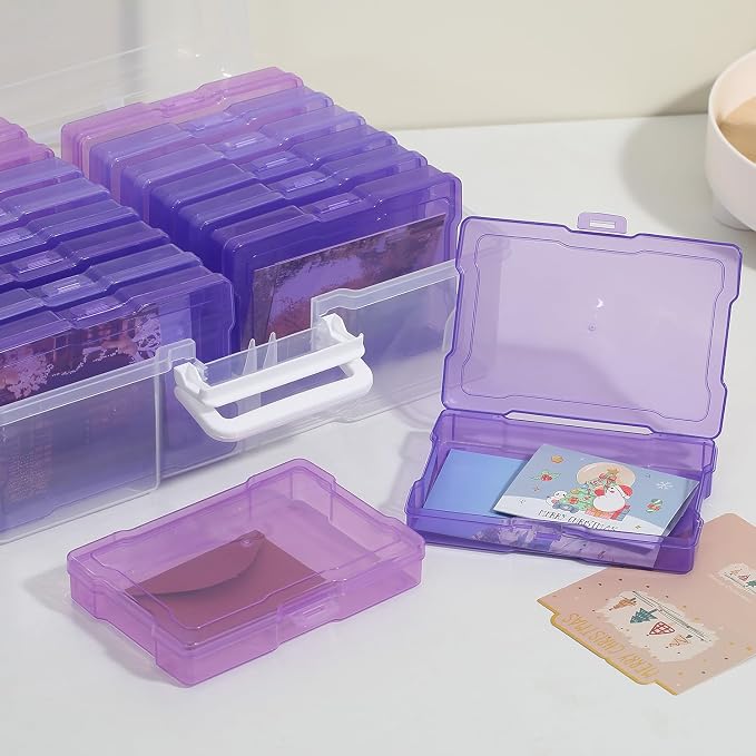 4x6 Photo Storage Box with Handle - Craft Keeper, 16 Inner Cases - Large Gradient Purple Series
