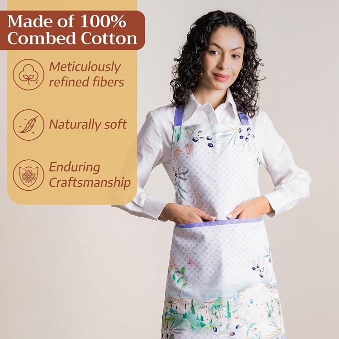 Maison d' Hermine Aprons for women with Pocket 100% Cotton (27.50"x31.50") | Adjustable Neck Strap & long ties Apron Men Chef Wedding Cooking Gardening Server Maid