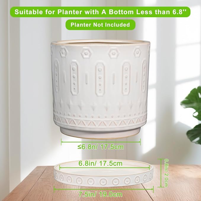 Eightpot 2 Pack Ceramic Plant Saucer, 7.5 Inch Plant Trays for Pots, Round Plant Plates to Catch Water for Indoor Outdoor, Modern Plant Dishes to Catch Water, Decorative Flower Pot Trays, Cream White