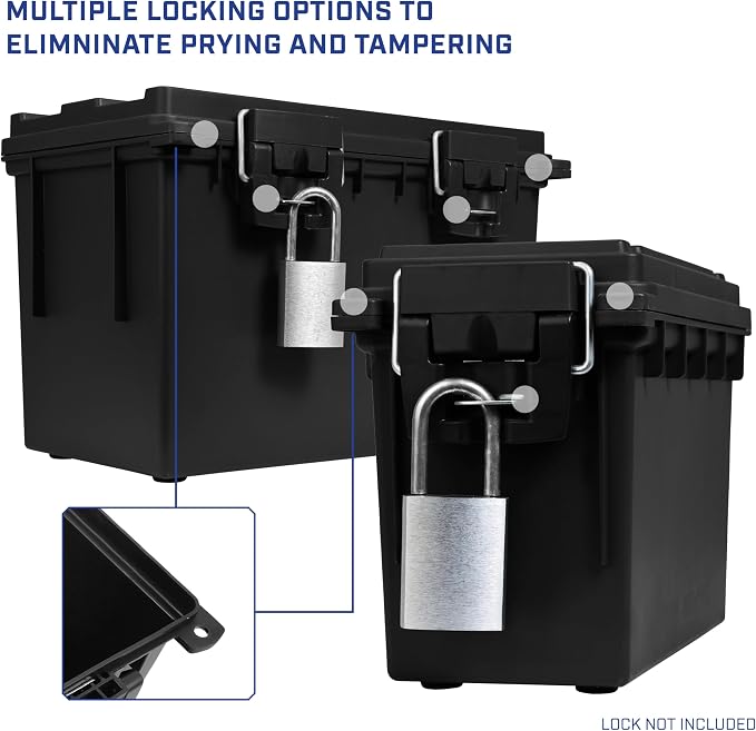 Sheffield Ammo Box Made in USA, Stackable Lockable Ammo Storage Box, Black | XL & Standard Lockable Storage Box, Water & Dust Resistant Dry Box, Secures Hunting Gear, Gun Accessories, Supplies, Bullets