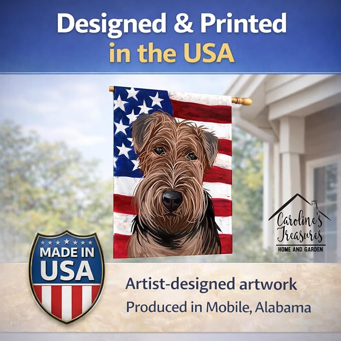 Caroline's Treasures CK6754CHF Welsh Terrier American Flag House Flag Large Porch Sleeve Pole Decorative Outside Yard Banner Artwork Wall Hanging, Polyester, House Size, Multicolor