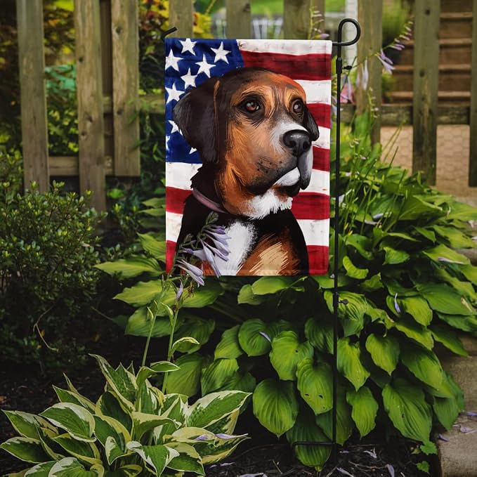 Caroline's Treasures CK6414GF Austrian Black and Tan Hound American Flag Garden Flag Mailbox Flag Decorative Yard Flag Banner Outside Patio Artwork Yard Flower Beds, Garden Size, Multicolor