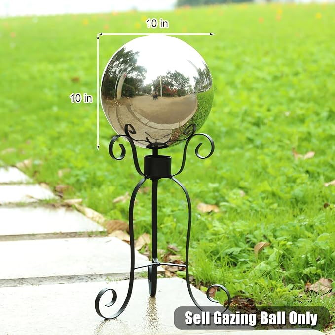 VCUTEKA Gazing Ball, 10" Stainless Steel Silver Garden Globes Outdoor Decor | Reflective stainless steel gazing ball with silver mirror finish that creates striking focal point Lawn indoors or outdoors