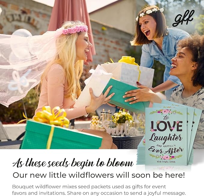 25 Wildflower Seed Packets - Wedding Favors for Guest - Wedding Decorations for Reception - Wild Flower Seeds Throw and Grow Perennial Annual Mix to Attract Pollinators Bees and Butterflies Non-GMO