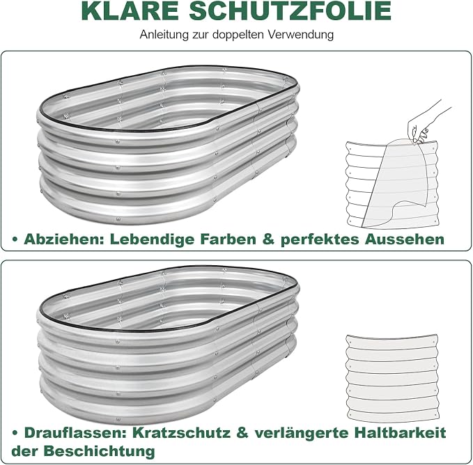 Galvanized Raised Garden Bed - 4×2×1ft (2 Packs) Planter Raised Beds for Gardening | Oval Metal Garden Planter Box with Safety Edging and Gloves for Vegetables Fruits and Flower - Silver