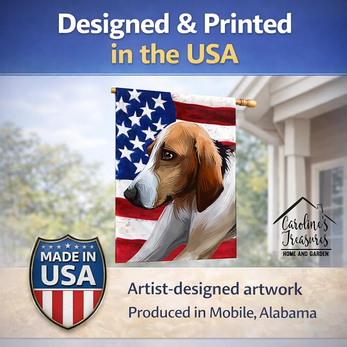 Caroline's Treasures CK6650CHF Poitevin Dog American Flag House Flag Large Porch Sleeve Pole Decorative Outside Yard Banner Artwork Wall Hanging, Polyester, House Size, Multicolor