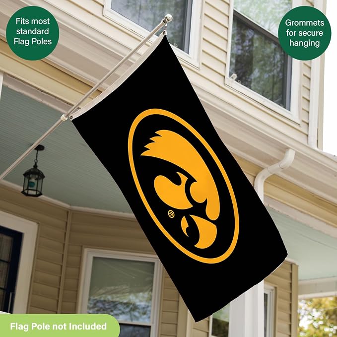 NCAA University of Iowa Flag with Grommets, 3'x5' Iowa Hawkeyes Outdoor College Flags & Banners for Garden Patio Indoor Wall Décor