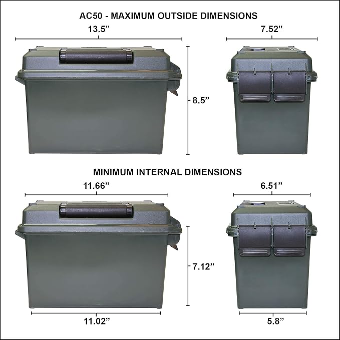 MTM AC3C 3-Can Ammo Crate, 50 Caliber, Convenient size, Store all types of boxed or bulk ammo, Stackable, easy carry and transport of multi-caliber ammo, Rugged tactical carrying crate