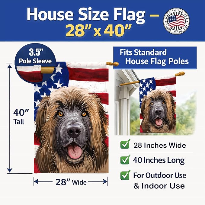 Caroline's Treasures CK6606CHF Leonberger American Flag House Flag Large Porch Sleeve Pole Decorative Outside Yard Banner Artwork Wall Hanging, Polyester, House Size, Multicolor