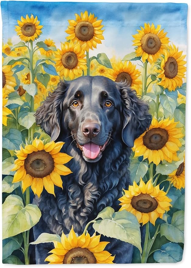 Caroline's Treasures DAC6064GF Curly-Coated Retriever in Sunflowers Garden Flag Mailbox Flag Decorative Yard Flag Banner Outside Patio Artwork Yard Flower Beds, Garden Size, Multicolor