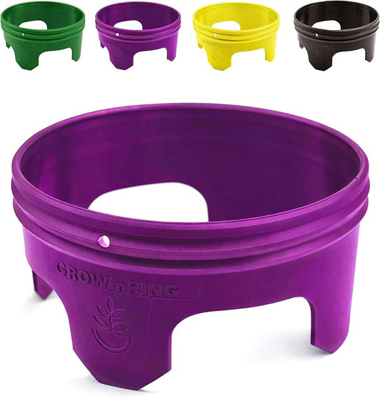 7 inch solid Planting Grow Rings | 24 Pack Purple | One-Piece Design for Deep Root Watering Veggies, Herbs & Flowers | Mulch & Soil Barrier | Deter Slugs and Cutworms | Heavy Duty | Made in USA