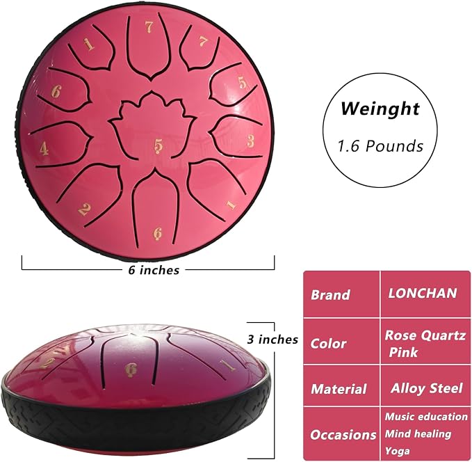 Steel Tongue Drum 11 Notes 6 Inches, Rain Drum for Outside with Bag, Music Book, Mallets, Finger Picks, Stickers – Meditation & Yoga Steel Drum