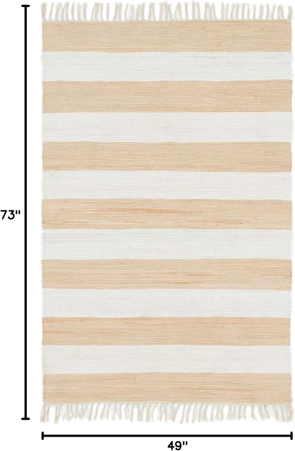Unique Loom Chindi Rag Collection Area Rug - Striped (4' 1" x 6' 1" Rectangle, Beige/ Ivory)