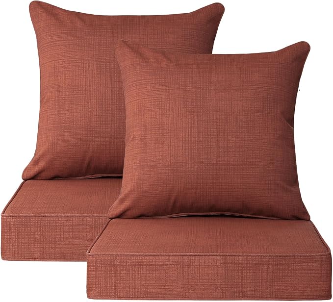Outdoor Deep Seat & Back Cushion Set (2-Pack), 24 x 24 Inch Water Repellent and Fade Resistant Patio Furniture with Removable Cover for Outside Sofa Couch, Terra Cotta