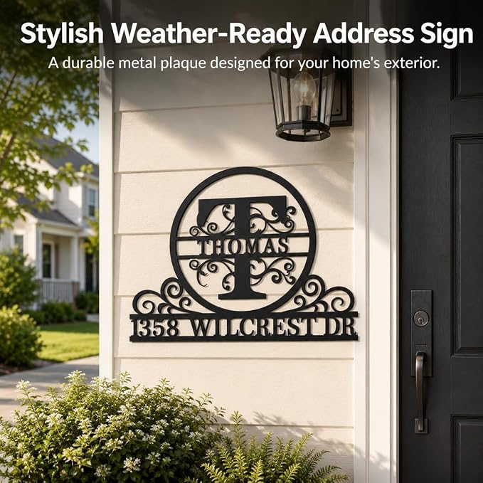 Personalized Metal Address Plaque Custom House Number Sign for Outside Family Name Monogram Wall Decor for Porch Brick Wood Siding Housewarming Gift