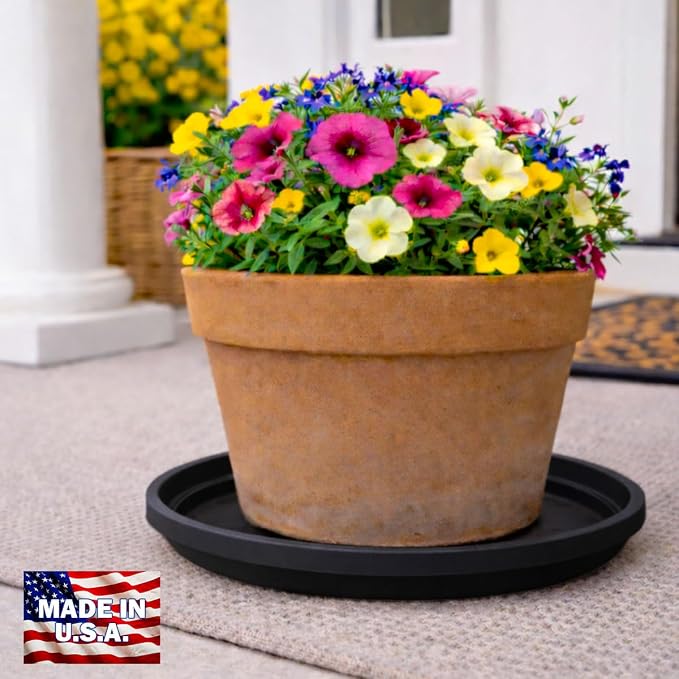 10 Inch Plant Pot Tray USA Made – Durable Plastic Flower Pot Saucer – Plant Water Catcher for Indoor Outdoor Garden (6, Midnight Black)