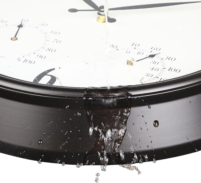 CLXEAST 16 Inch Indoor Outdoor Clocks Waterproof, Large Outdoor Clock with Temperature and Humidity for Patio,Porch,Pool,Oil Rubbed Bronze Black Finish