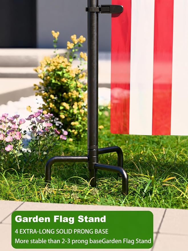 Garden Flag Stand Holder 64" Heavy Duty Pole Stainless Steel Holder | 3/4" Diameter with Shepherd Hooks and 4-Prong Base for 28x40 Flags, Rust-Resistant for Outdoor Yard Lawn Decor All Holidays