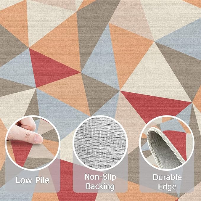 3x5 Colorful Triangle Geometric Area Rug for Bedroom Entryway Hallway Abstract Modern Rug Machine Washable Non-Slip Carpet for Bathroom Kitchen Bedside Dining Room