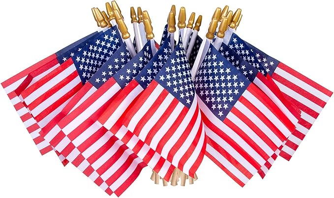 HOOSUN Small American Flags On Stick,24 Pcs 4th of July Decorations Outdoor Mini USA Flag 4''x6'',American Flags for Outside,Fourth of July Flag Patriotic Decor for Yard Patio,Memorial Day Decorations
