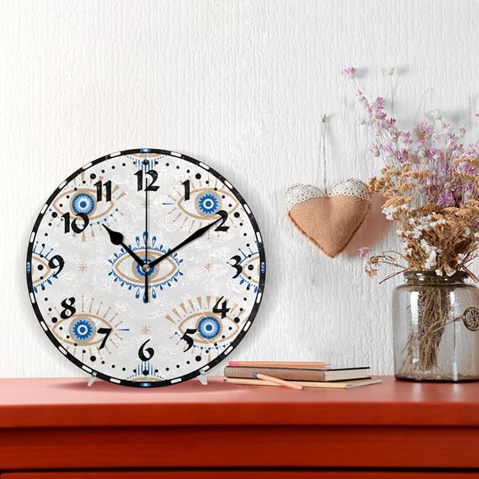 Evil Eye Wall Clock, Silent Non Ticking 10 Inch Battery Operated Wall Clocks, Easy to Read Clock for Home Kitchen Living Room Bathroom Office Decor