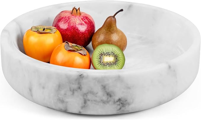 Marble Serving Bowl 8" Inches White Fruits and Vegetables Bowl for Kitchen Counter, Modern Decorative Entryway Table Accessories and Candy Bowl